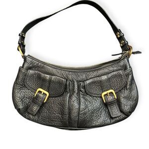 PRESA Women’s Black Pebbled Faux Leather Buckle Shoulder Bag